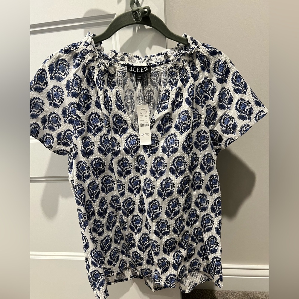 Jcrew Smocked flutter-sleeve top in bouquet block print, new with tags, size S